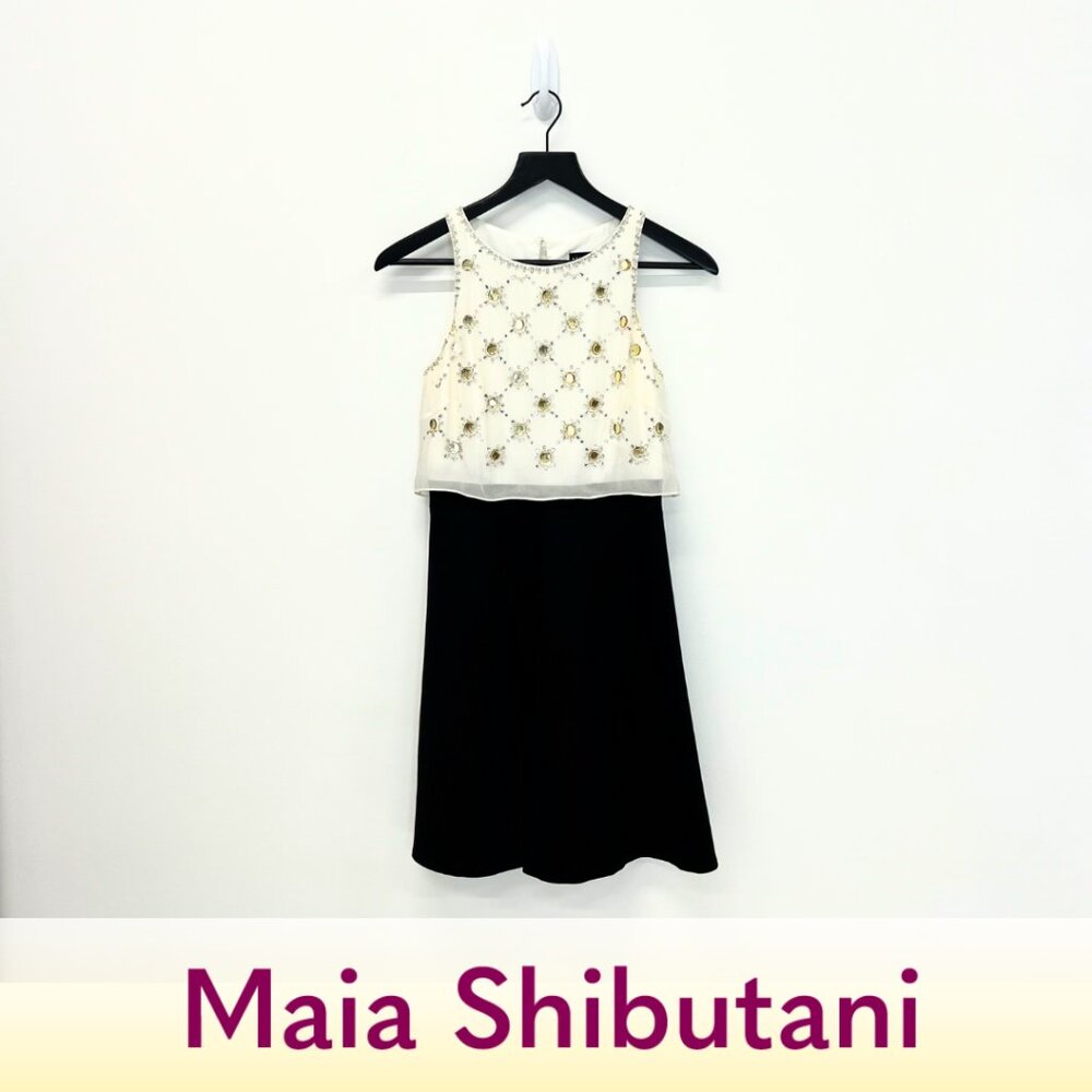 Aidan Mattox White & Black Midi Dress